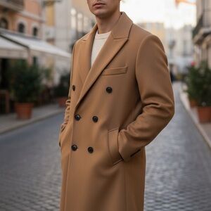 Men's Elegant Tan Double-Breasted Trench Coat